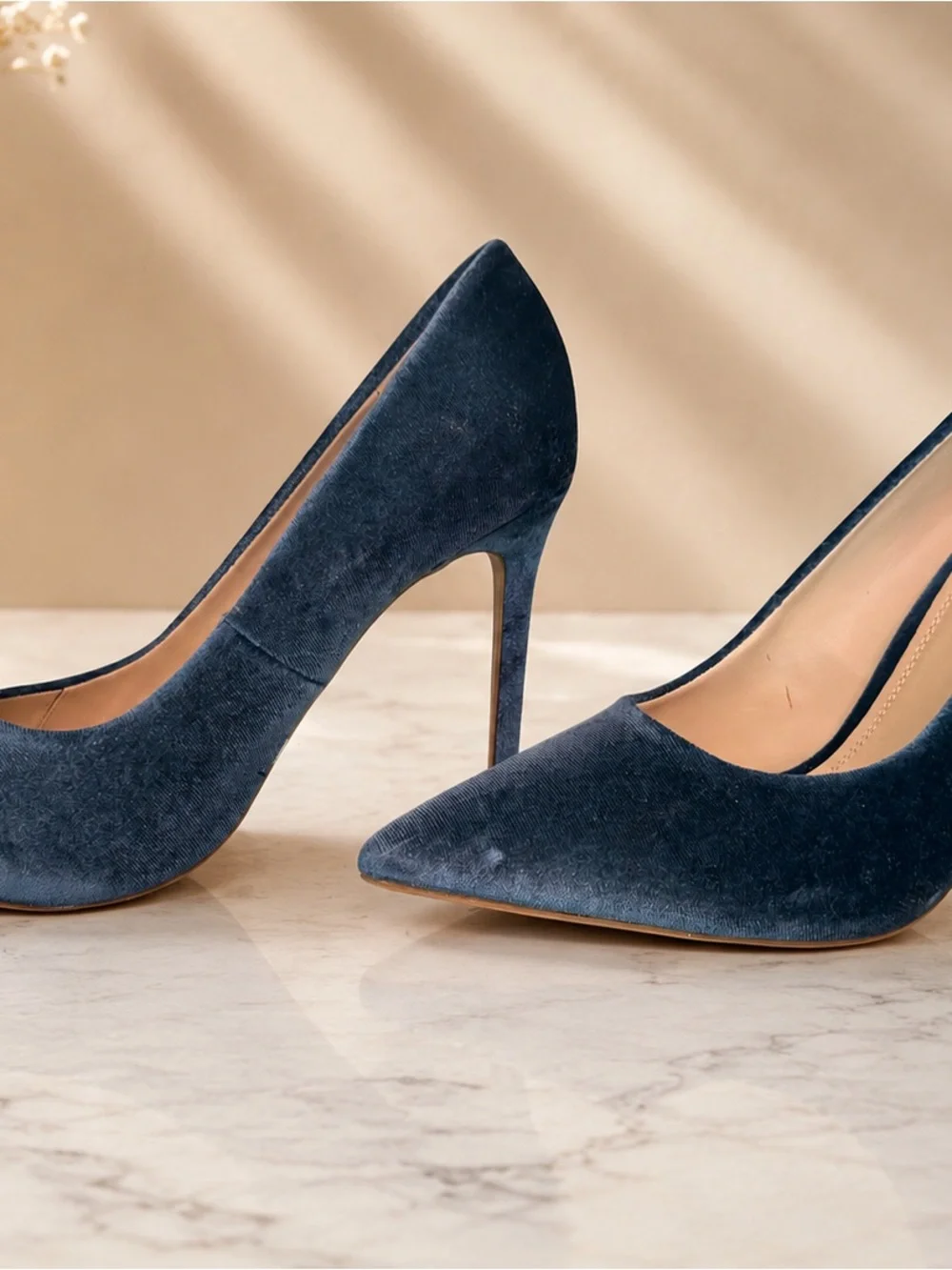 Zara Navy Velvet Pointed-Toe Stiletto Pump